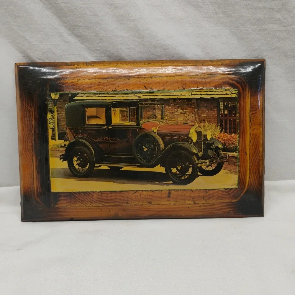 Vintage Pinheiro Crafts 1929 Ford Town Car Wooden Wall Hanging Sign Plaque 11x7